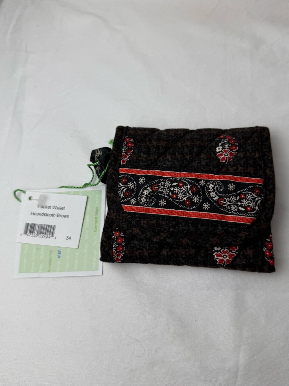 NWT Vera Bradley Houndstooth Brown Pocket Wallet • Retired Hard to Find